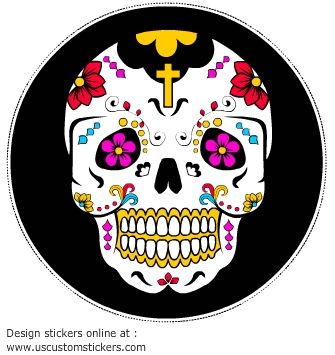 Sugar Skull Black Circle Sticker - U.S. Customer Stickers