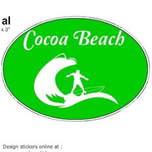 Cocoa Beach Surfing Green Oval Sticker - U.S. Customer Stickers