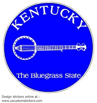 Kentucky The Bluegrass State Banjo Blue Circle Sticker - U.S. Customer Stickers