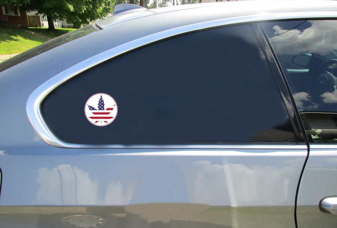 American Flag Pot Leaf Circle Sticker - Car Decals - U.S. Custom Stickers