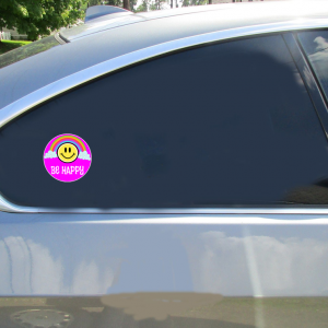 Be Happy Rainbow Smiley Face Circle Sticker - Car Decals - U.S. Custom Stickers