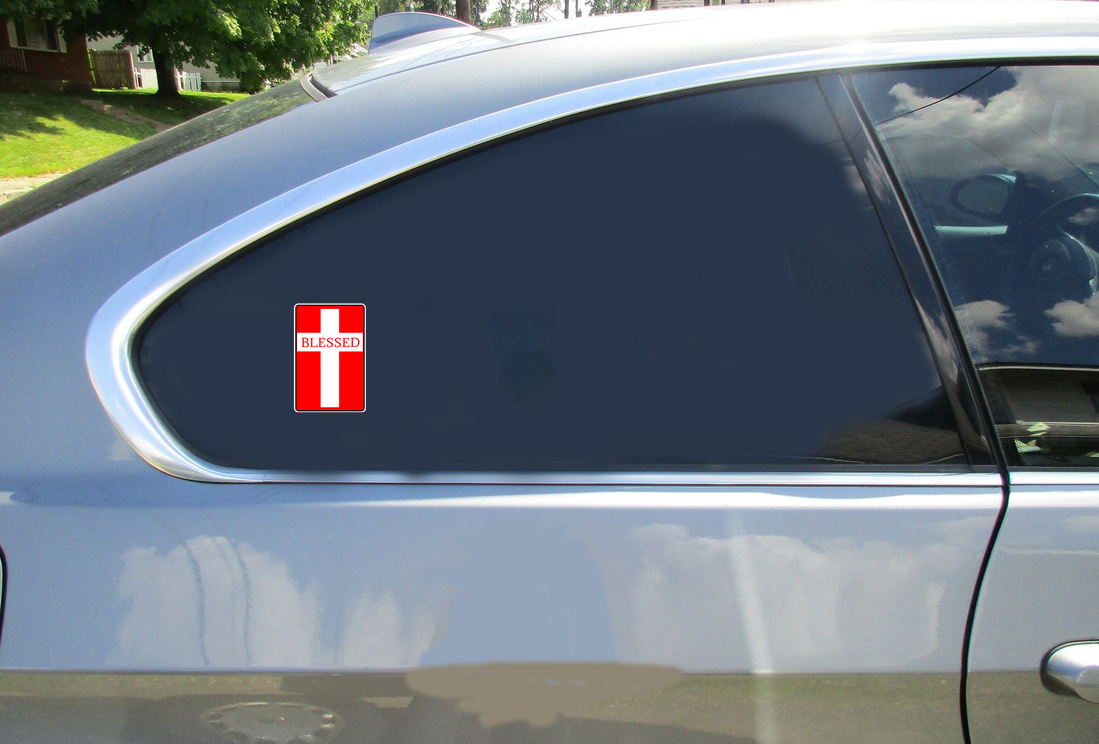 Blessed Christian Cross Red Sticker - Car Decals - U.S. Custom Stickers