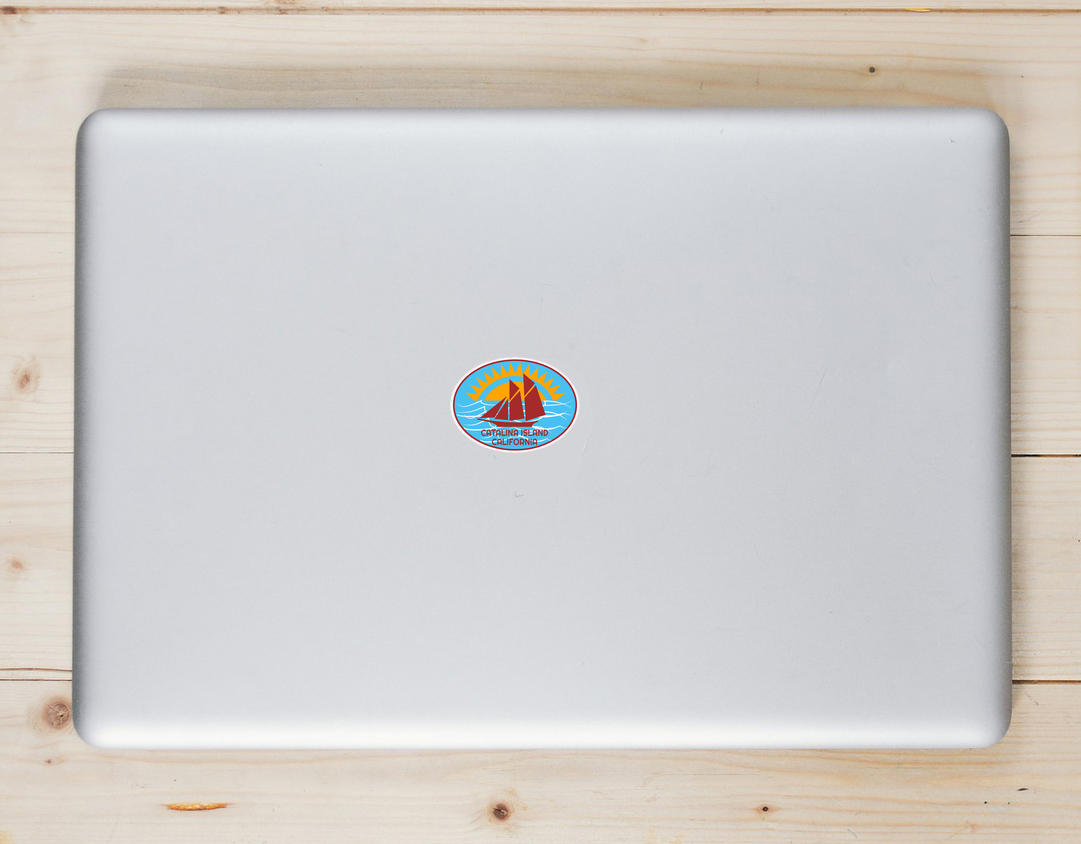 Catalina Island California Sailboat Oval Sticker - Laptop Decal - U.S. Custom Stickers