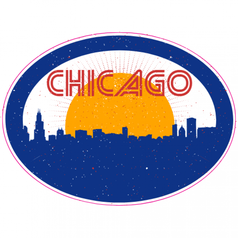 Chicago Retro City Oval Sticker - U.S. Custom Stickers