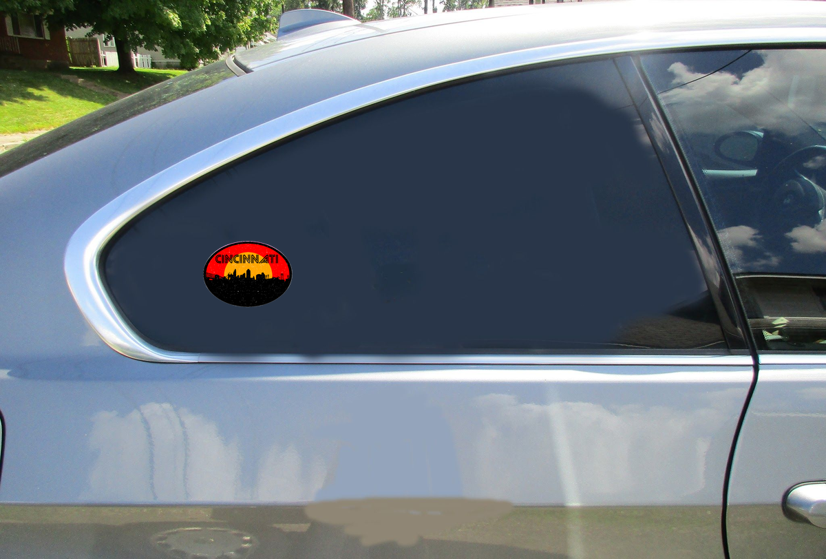 Cincinnati Red Black Oval City Sticker - Car Decals - U.S. Custom Stickers