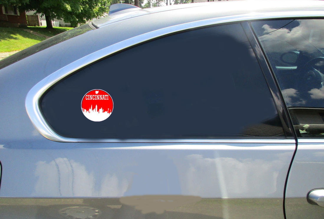 Cincinnati Red Skyline Circle Sticker - Car Decals - U.S. Custom Stickers