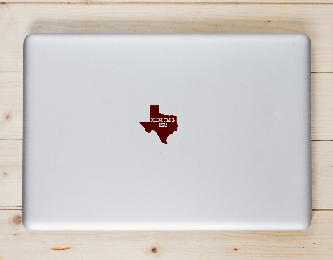 College Station Texas State Shaped Sticker - Laptop Decal - U.S. Custom Stickers