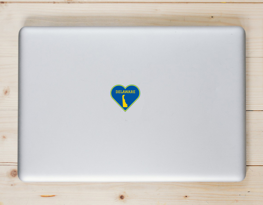 Delaware State Heart Shaped Sticker - Laptop Decal - U.S. Custom Stickers