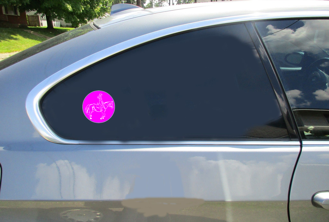 Girl Riding Horse Circle Sticker - Car Decals - U.S. Custom Stickers