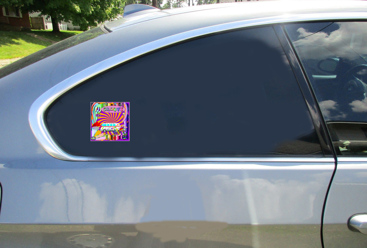 Groovy Hippie Van Peace Sticker - Car Decals - U.S. Custom Stickers