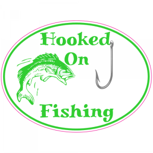 Hooked On Fishing Oval Sticker - U.S. Custom Stickers