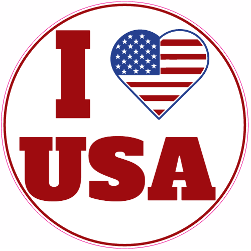 I Love USA Patriotic Circle Sticker - U.S. Custom Stickers