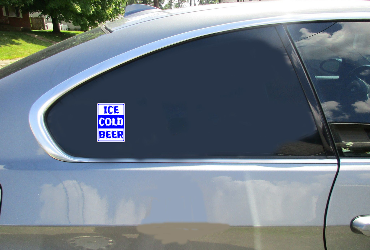 Ice Cold Beer Sign Sticker - Car Decals - U.S. Custom Stickers
