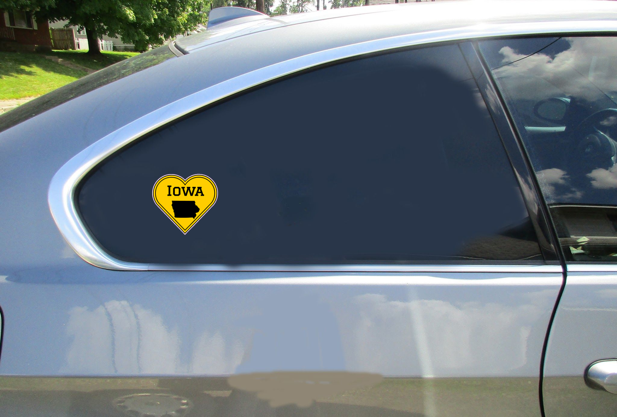 Iowa Black Gold Heart Shaped Sticker - Car Decals - U.S. Custom Stickers