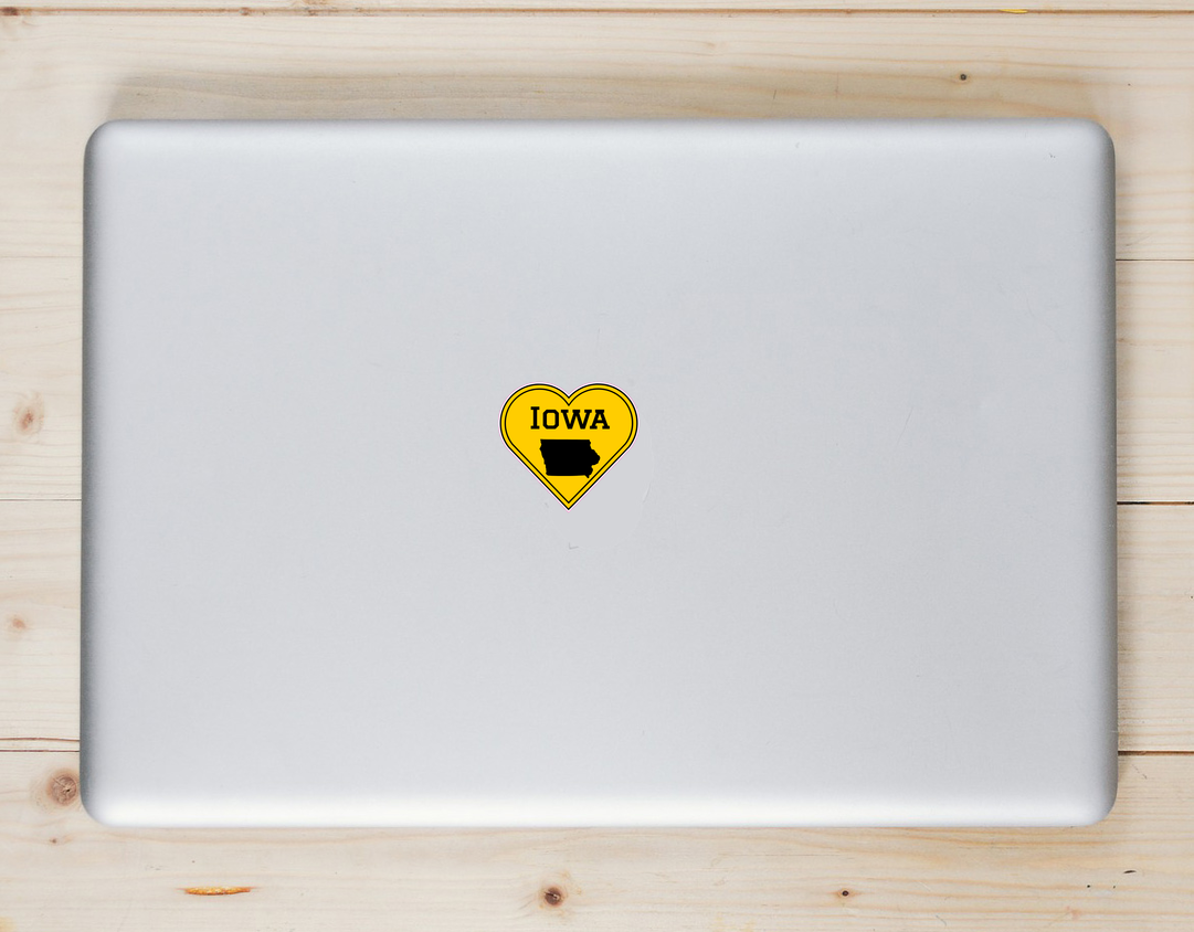Iowa Black Gold Heart Shaped Sticker - Laptop Decal - U.S. Custom Stickers