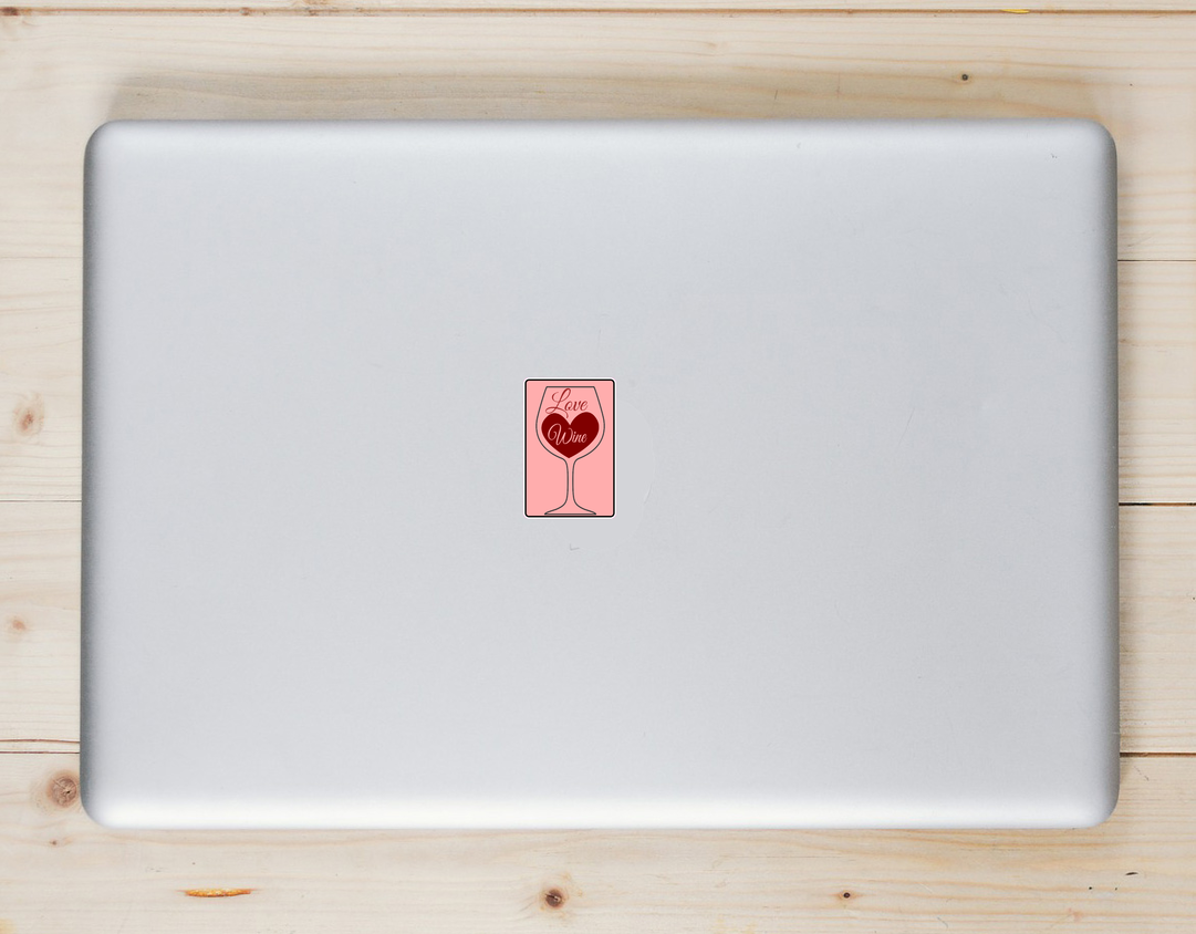 Love Wine Heart Glass Sticker - Laptop Decal - U.S. Custom Stickers