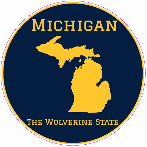 Michigan The Wolverine State Circle Sticker - U.S. Custom Stickers