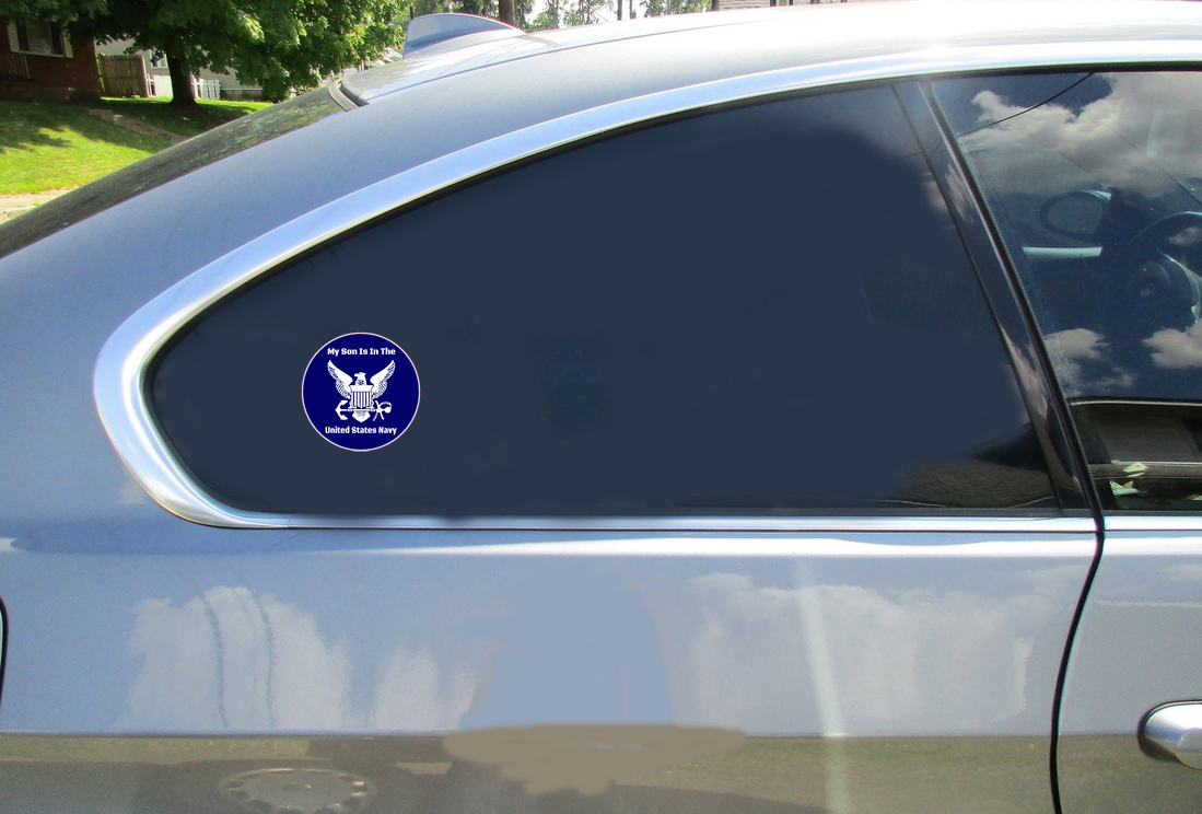 My Son Is In The Navy Circle Sticker - Car Decals - U.S. Custom Stickers