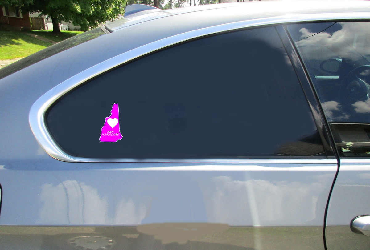 New Hampshire Pink Heart Sticker - Car Decals - U.S. Custom Stickers