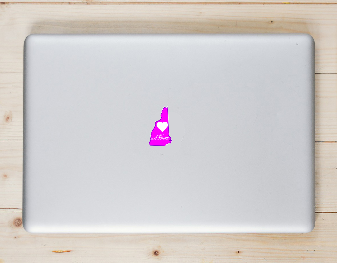 New Hampshire Pink Heart Sticker - Laptop Decal - U.S. Custom Stickers