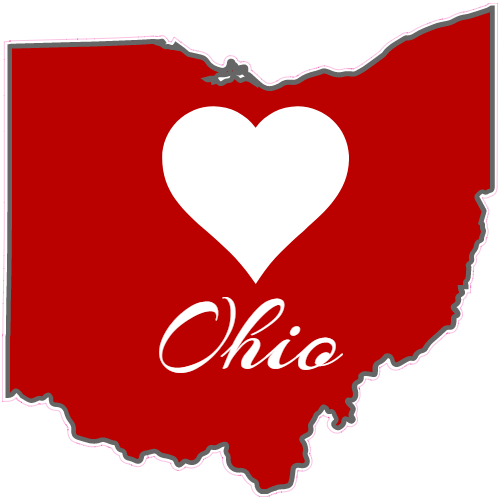 Ohio State Love Decal OH Love Car Vinyl Sticker Akron Toledo Cincinnati Dayton Add a heart over Columbus Cleveland Made with outdoor vinyl 