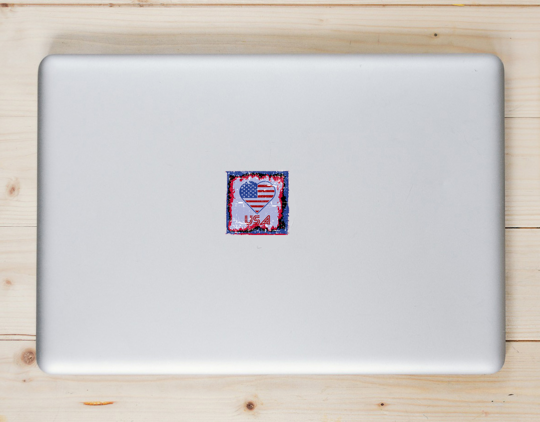 Patriotic USA Heart Retro Sticker - Laptop Decal - U.S. Custom Stickers