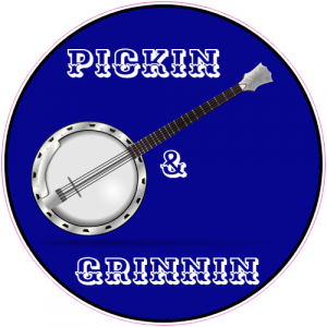 Pickin And Grinnin Banjo Circle Decal - U.S. Customer Stickers