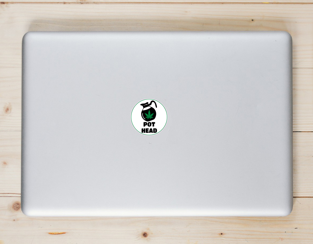 Pot Head Cannabis Sticker - Laptop Decal - U.S. Custom Stickers