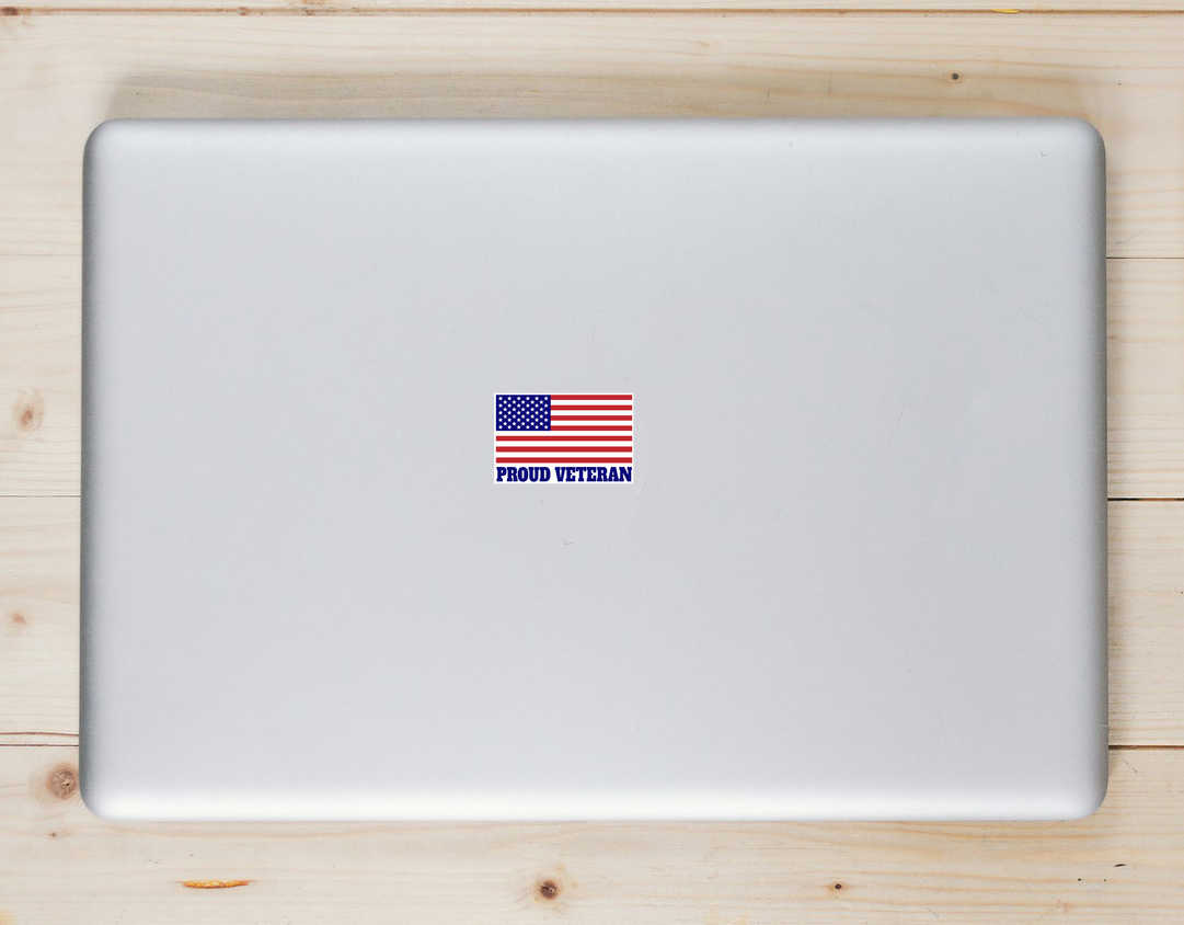 Proud Veteran American Flag Sticker - Laptop Decal - U.S. Custom Stickers