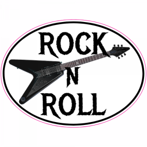 Rock N Roll Guitar Oval Sticker - U.S. Custom Stickers