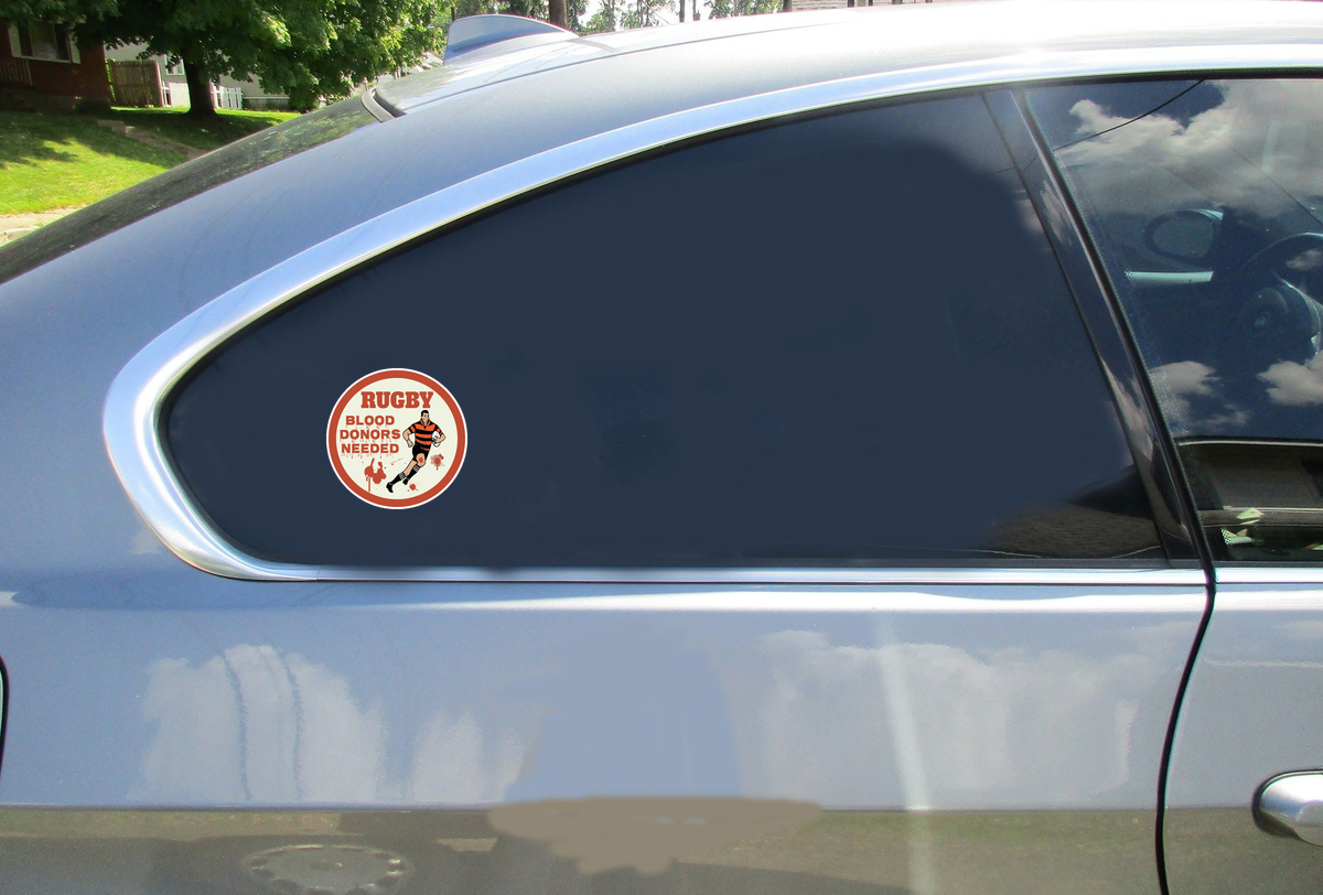 Rugby Blood Donors Needed Circle Sticker - Car Decals - U.S. Custom Stickers