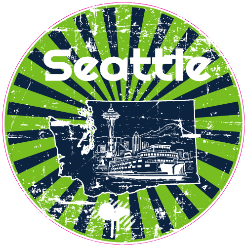 Seattle Washington Distressed Circle Decal - U.S. Customer Stickers