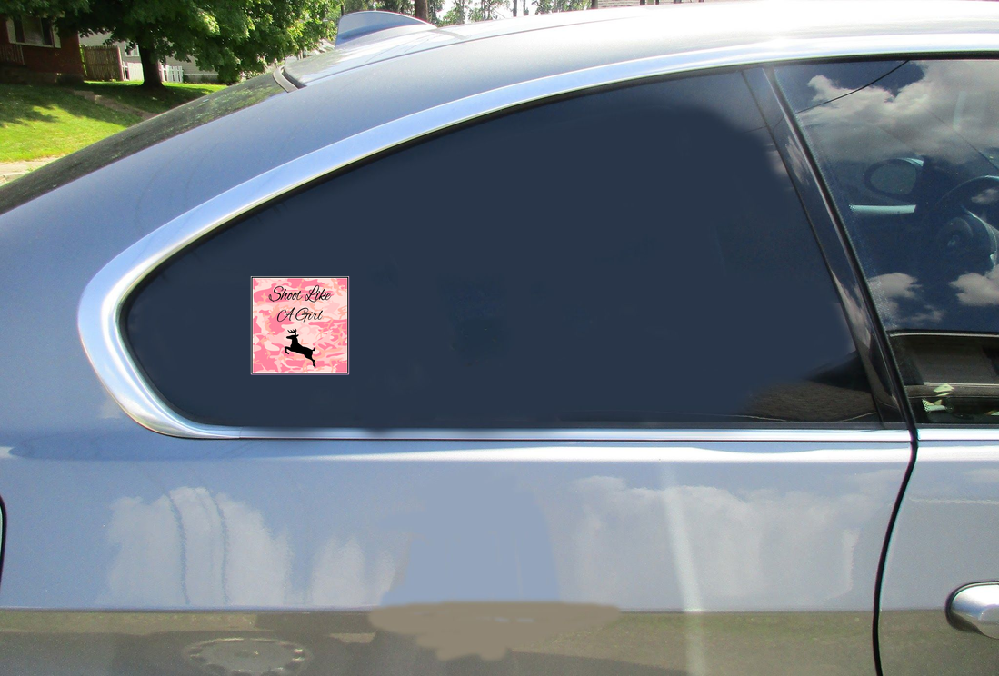 Shoot Like A Girl Pink Camouflage Sticker - Car Decals - U.S. Custom Stickers