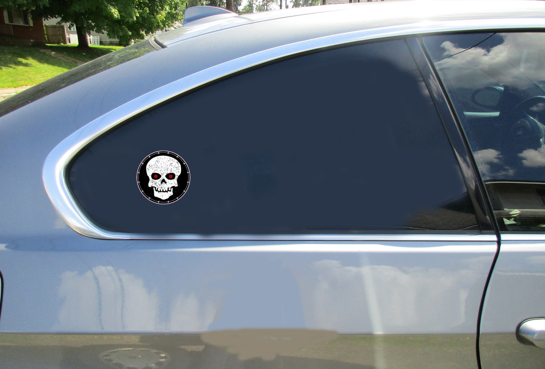 Skull With Red Eyes Circle Sticker - Car Decals - U.S. Custom Stickers