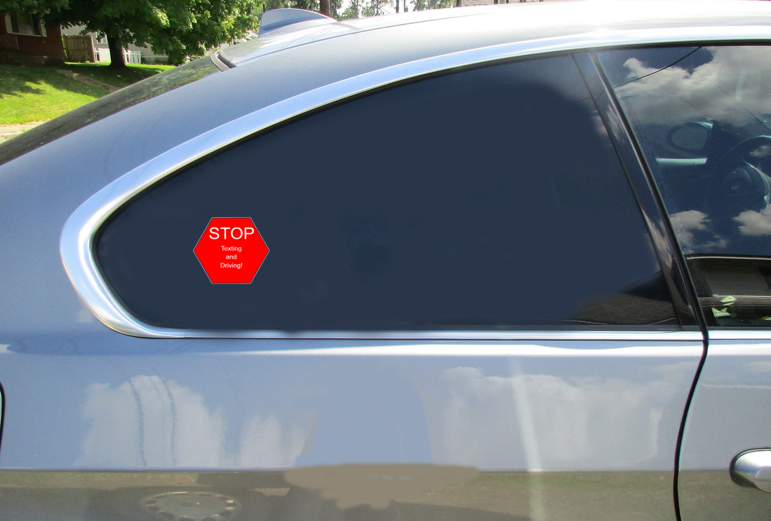 Stop Texting And Driving Red Stop Sign Decal - Car Decals - U.S. Custom Stickers