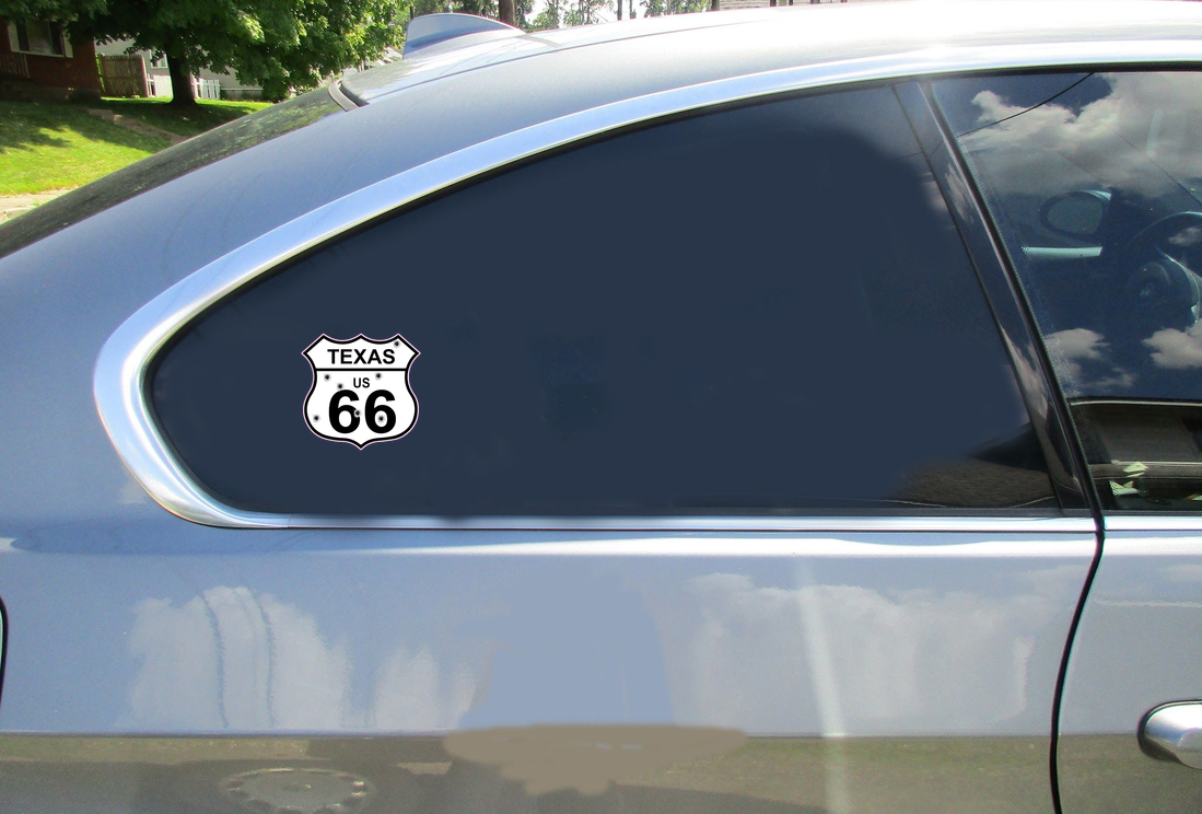 Texas Route 66 Bullet Hole Road Sign Sticker - Car Decals - U.S. Custom Stickers