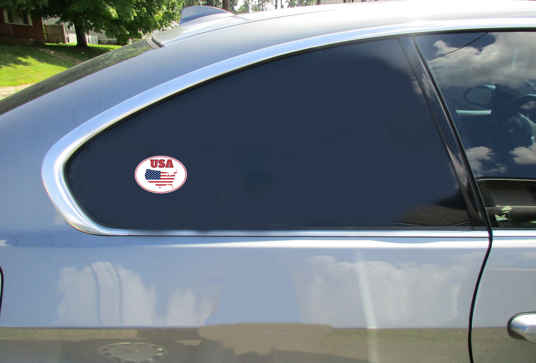 USA Outline With Flag Oval Decal - Car Decals - U.S. Custom Stickers
