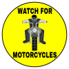 Watch For Motorcycles Yellow Circle Decal - U.S. Customer Stickers