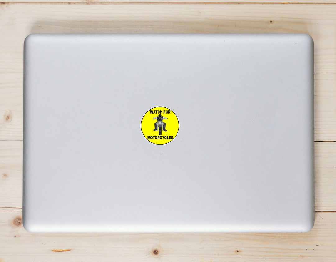 Watch For Motorcycles Yellow Circle Sticker - Laptop Decal - U.S. Custom Stickers