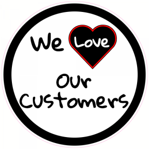 We Love Our Customers Circle Decal - U.S. Customer Stickers