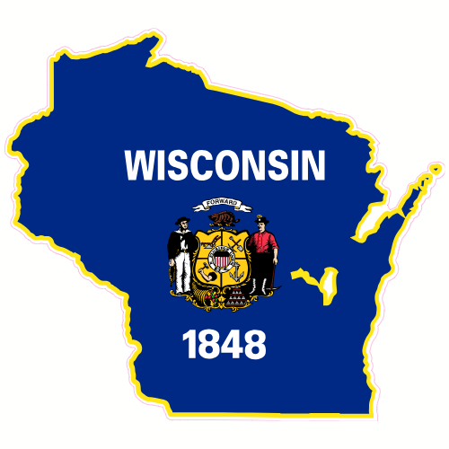 Wisconsin Flag State Shaped Decal - U.S. Customer Stickers