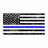 Police Blue Line Distressed Black Flag Decal